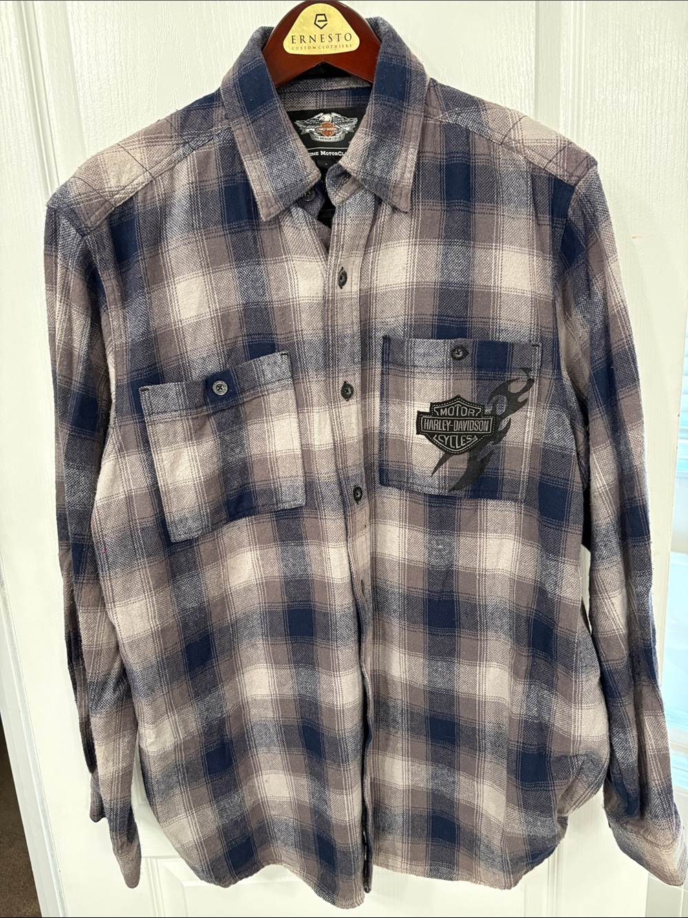Harley-Davidson Men’s Navy light gray/ dark gray Plaid Button-Down flannel